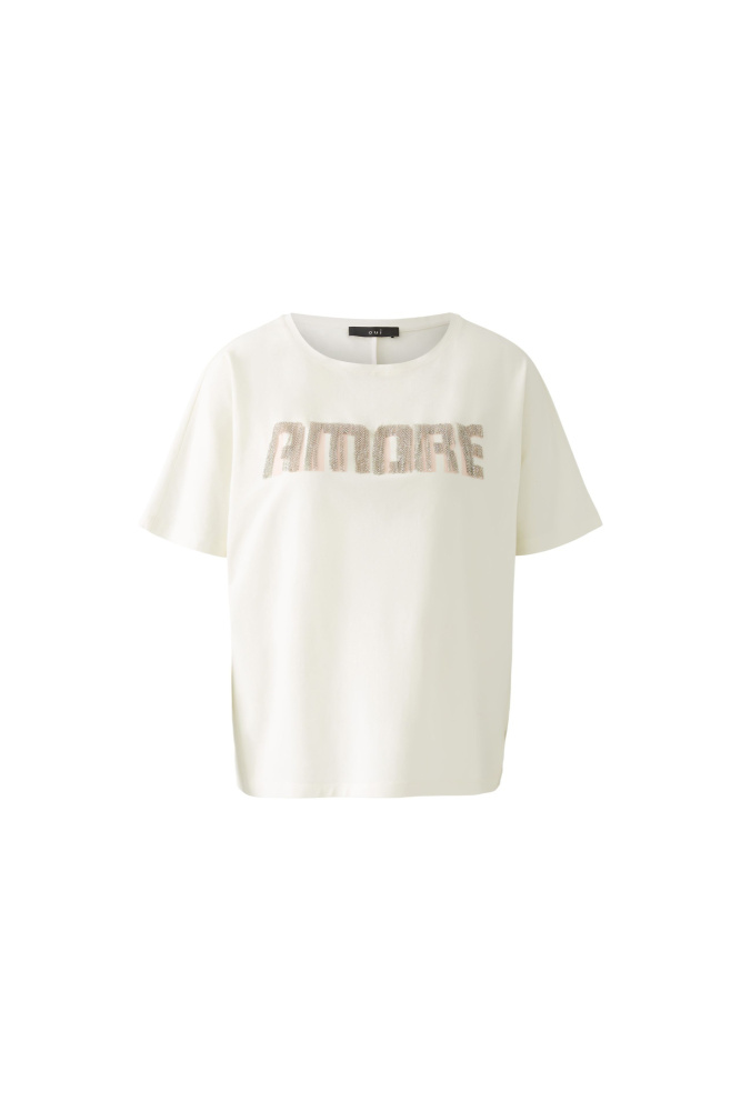 ФУТБОЛКА OUI с объемной надписью AMORE и коротким рукавом